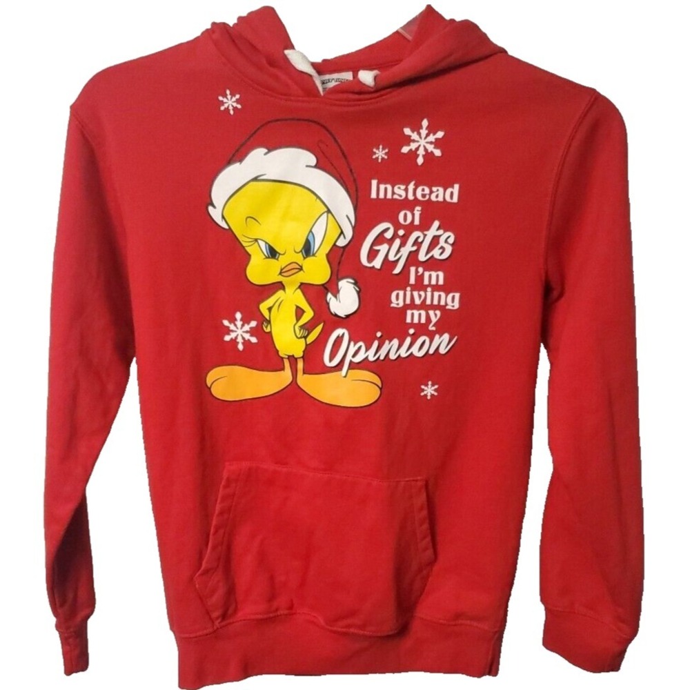 Looney Tunes Tweetie Bird Christmas Hoodie Adult‎ XS Red Pullover Giving Opinion